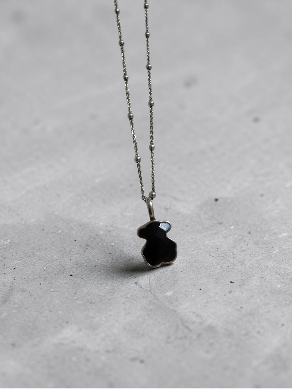 Tous Silver Necklace with Black Bear Pendant
